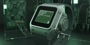 Protótipo do relógio de pulso com Linux criado pela IBM no ano 2000 em um laboratório de testes.