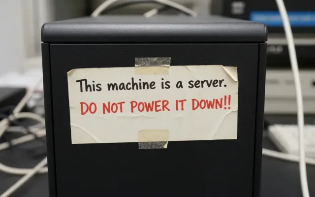 O primeiro servidor web da história, um computador NeXTCube com o famoso bilhete de aviso no CERN.