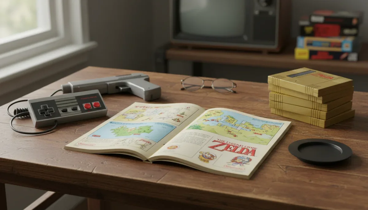 Manual de instruções clássico ilustrado do jogo The Legend of Zelda para NES