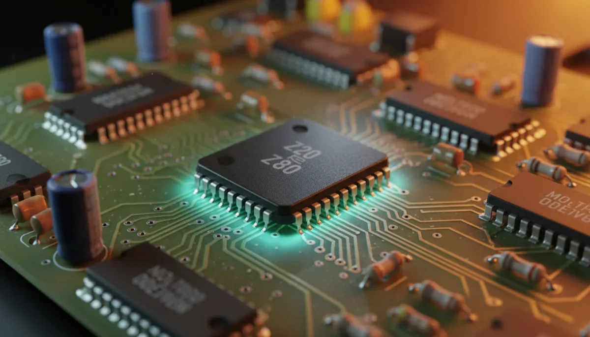 Processador Zilog Z80 de oito bits responsável pela execução lógica dos circuitos do arcade Pac-Man.