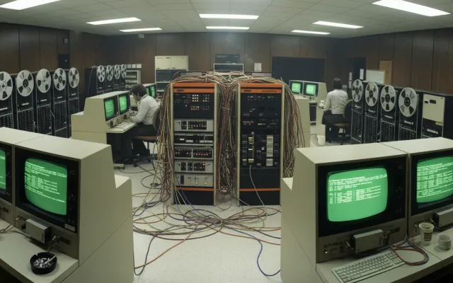 Computador mainframe PDP-10 da década de 1970 associado à criação do primeiro vírus de computador Creeper na ARPANET