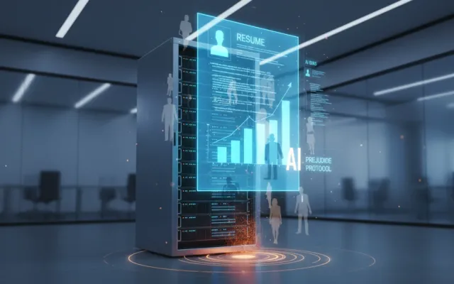 Representação gráfica de tecnologia de inteligência artificial analisando currículos digitais