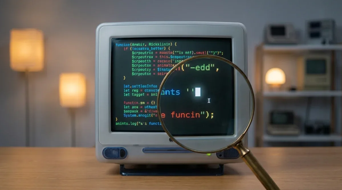 Monitor de computador antigo exibindo código fonte com destaque para caractere de espaço